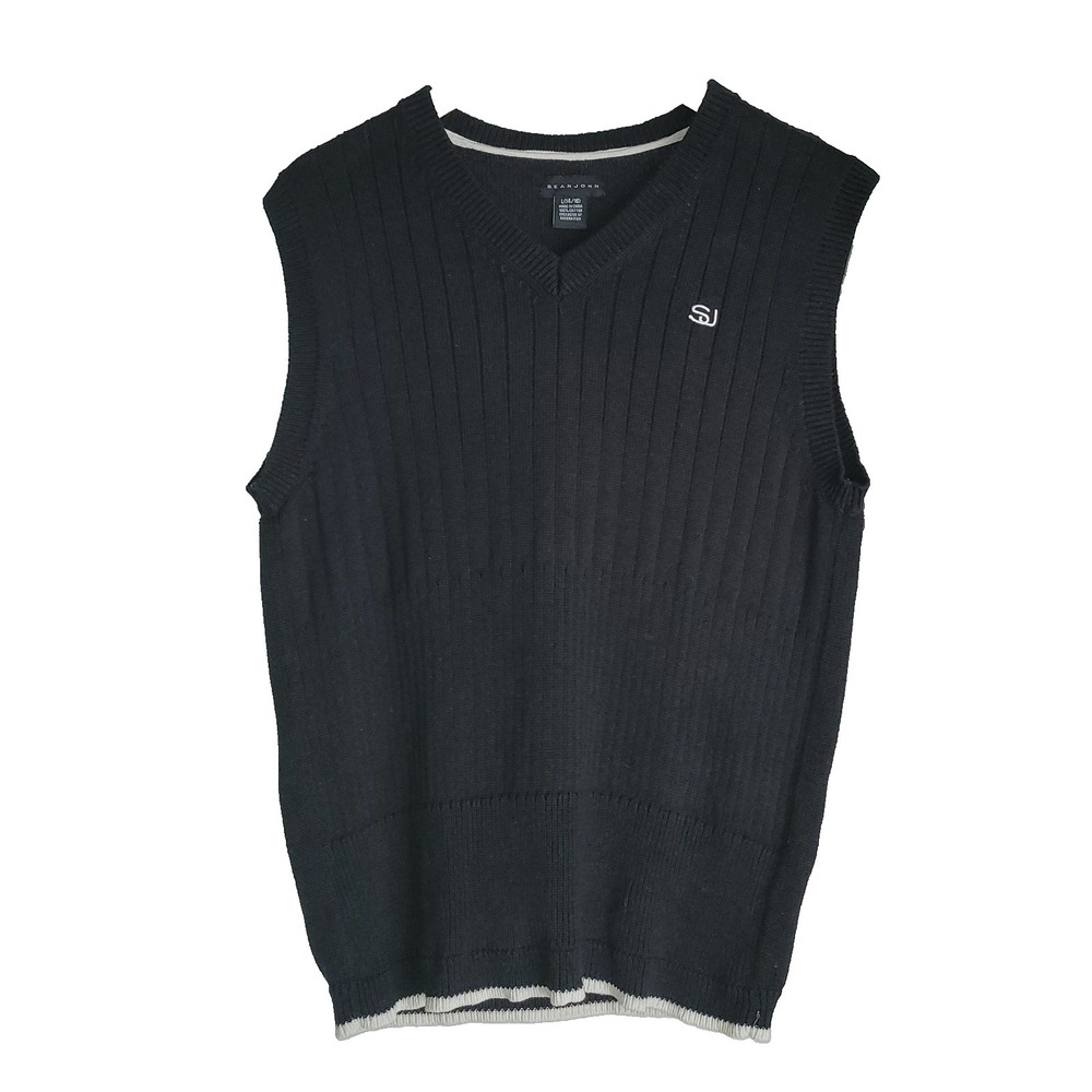 Vintage Y2K‎ Sean John Men's Black Sweater Vest Sz L Hip Hop Streetwear Knit Top